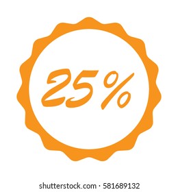 25 Percent % sign vector illustration with scalloped sunburst seal sticker background for retail marketing or price reduction sale
