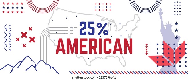 25% percentage American sign label vector art illustration with fantastic font and red blue color background. A True American Design.
