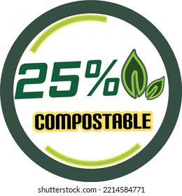 25% percentage of compostable circular vector art illustration with fantastic looking font and green black and orange colors