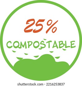 25% porcentaje de ilustración de arte vectorial circular compostable con expresión simple y vívida en la tierra y colores naturales