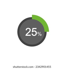 25% percentage infographic circle icons, 25 percents pie chart infographic elements.