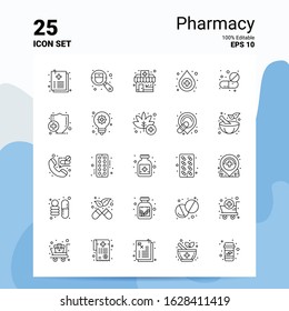 25 Pharmacy Icon Set. 100% Editable EPS 10 Files. Business Logo Concept Ideas Line icon design