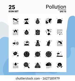 25 Pollution Icon Set. 100% Editable EPS 10 Files. Business Logo Concept Ideas Solid Glyph icon design