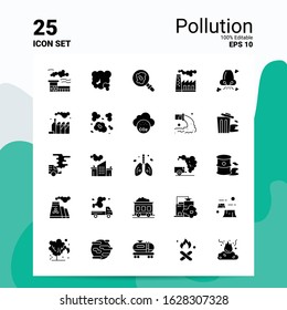 25 Pollution Icon Set. 100% Editable EPS 10 Files. Business Logo Concept Ideas Solid Glyph icon design
