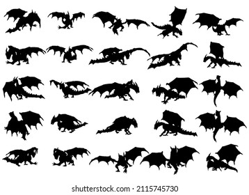 25 poses of dragon silhouette vector edition 2