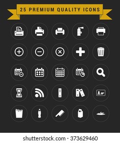 25 Premium Quality icon set. vintage yellow banner on top