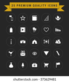 25 Premium Quality icon set. vintage yellow banner on top