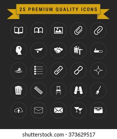 25 Premium Quality icon set. vintage yellow banner on top