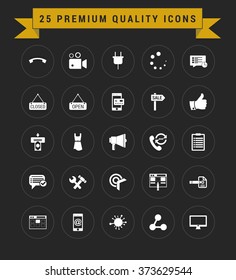 25 Premium Quality icon set. vintage yellow banner on top