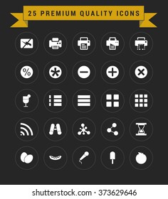 25 Premium Quality icon set. vintage yellow banner on top