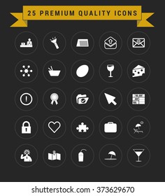 25 Premium Quality icon set. vintage yellow banner on top