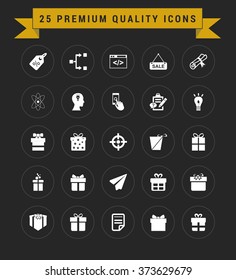 25 Premium Quality icon set. vintage yellow banner on top