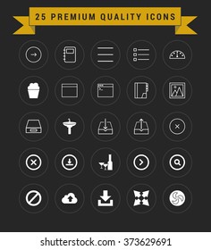 25 Premium Quality icon set. vintage yellow banner on top