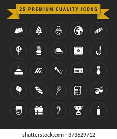 25 Premium Quality icon set. vintage yellow banner on top