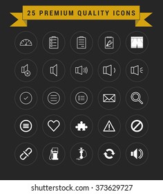 25 Premium Quality icon set. vintage yellow banner on top