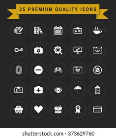 25 Premium Quality icon set. vintage yellow banner on top