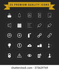 25 Premium Quality icon set. vintage yellow banner on top