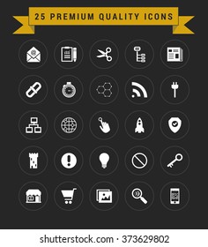 25 Premium Quality icon set. vintage yellow banner on top