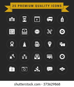 25 Premium Quality icon set. vintage yellow banner on top