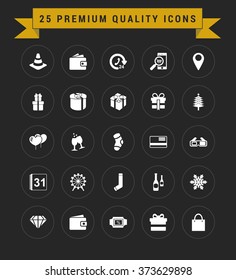 25 Premium Quality icon set. vintage yellow banner on top
