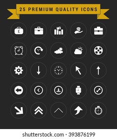 25 Premium Quality icon set. vintage yellow banner on top