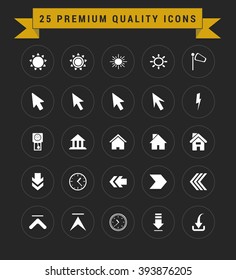 25 Premium Quality icon set. vintage yellow banner on top