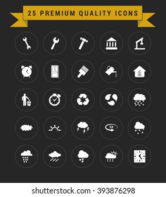 25 Premium Quality icon set. vintage yellow banner on top