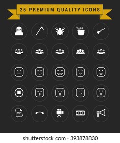 25 Premium Quality icon set. vintage yellow banner on top