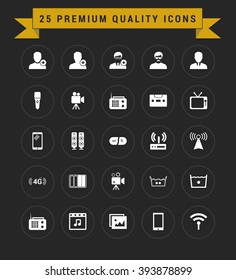25 Premium Quality icon set. vintage yellow banner on top