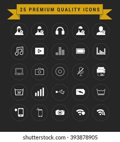 25 Premium Quality icon set. vintage yellow banner on top