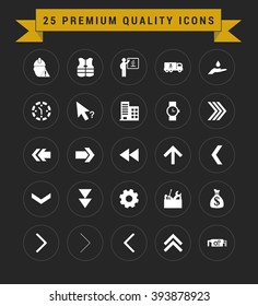 25 Premium Quality icon set. vintage yellow banner on top