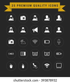 25 Premium Quality icon set. vintage yellow banner on top