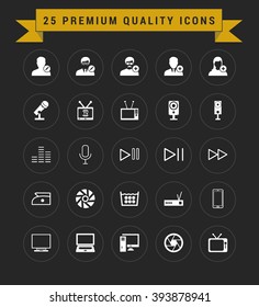 25 Premium Quality icon set. vintage yellow banner on top