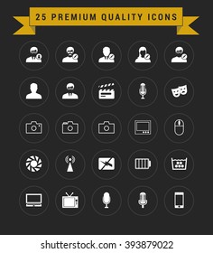 25 Premium Quality icon set. vintage yellow banner on top