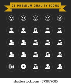 25 Premium Quality icon set. vintage yellow banner on top