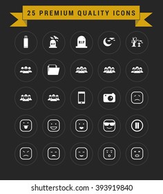 25 Premium Quality icon set. vintage yellow banner on top