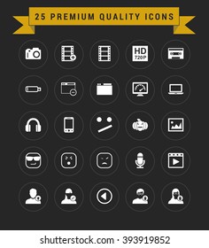 25 Premium Quality icon set. vintage yellow banner on top