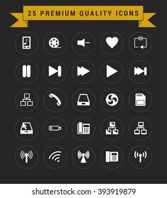 25 Premium Quality icon set. vintage yellow banner on top