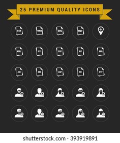 25 Premium Quality icon set. vintage yellow banner on top