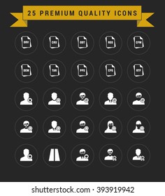 25 Premium Quality icon set. vintage yellow banner on top