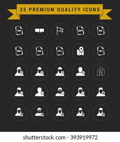 25 Premium Quality icon set. vintage yellow banner on top