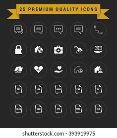 25 Premium Quality icon set. vintage yellow banner on top