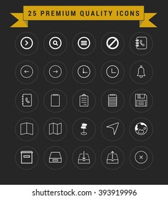 25 Premium Quality icon set. vintage yellow banner on top