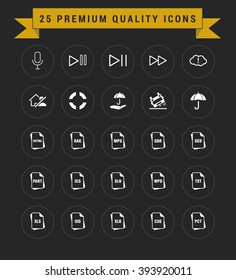 25 Premium Quality icon set. vintage yellow banner on top