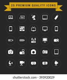 25 Premium Quality icon set. vintage yellow banner on top