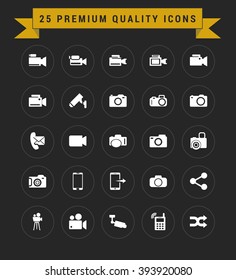 25 Premium Quality icon set. vintage yellow banner on top