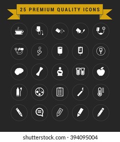 25 Premium Quality icon set. vintage yellow banner on top