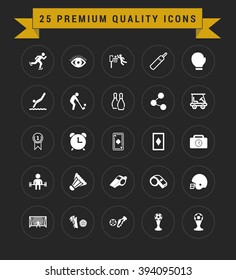 25 Premium Quality icon set. vintage yellow banner on top
