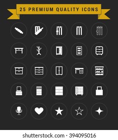 25 Premium Quality icon set. vintage yellow banner on top