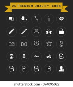 25 Premium Quality icon set. vintage yellow banner on top